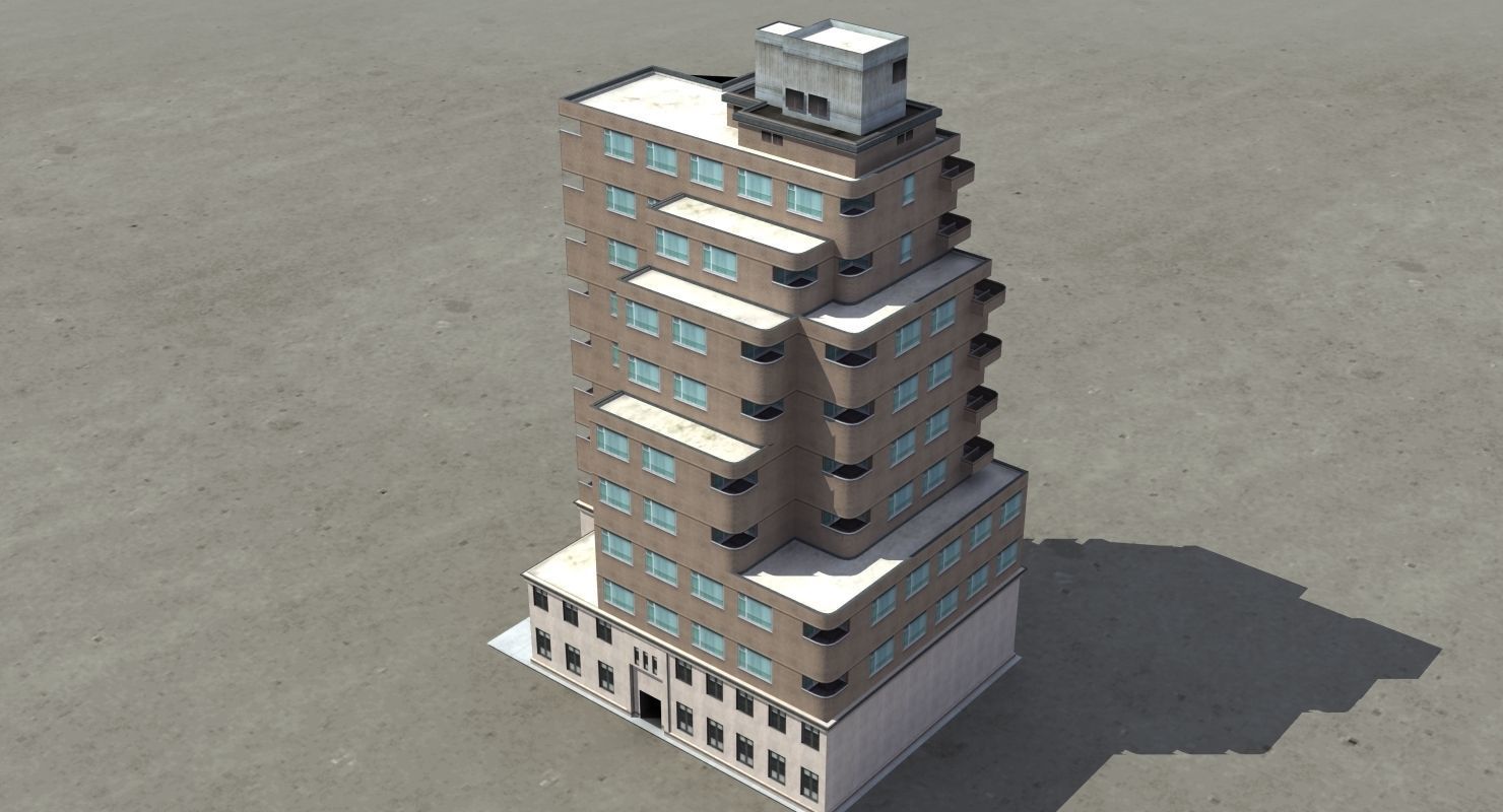 Modern Apartment Building Low-poly 3D model_33