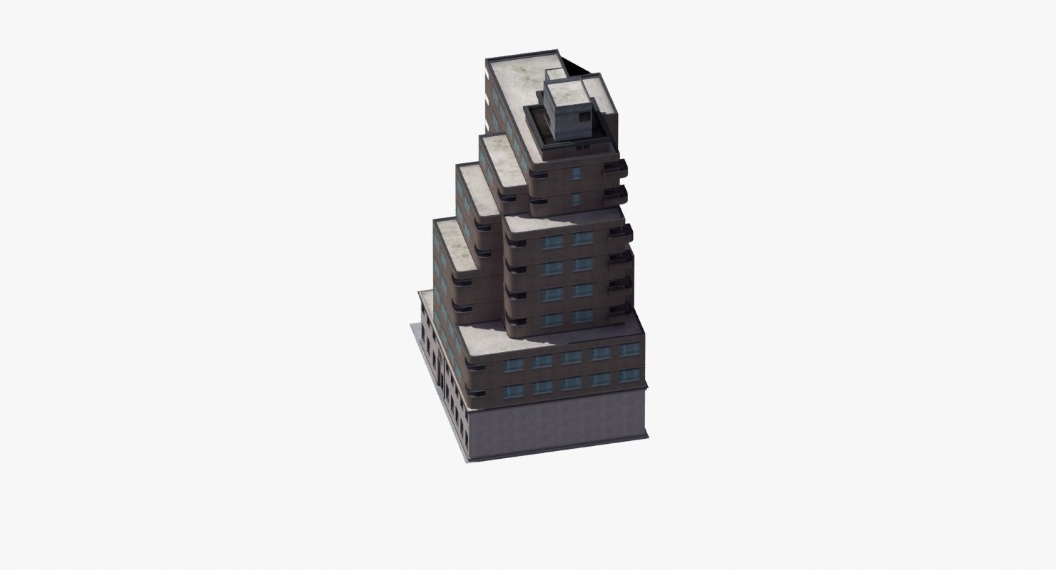 Modern Apartment Building Low-poly 3D model_5