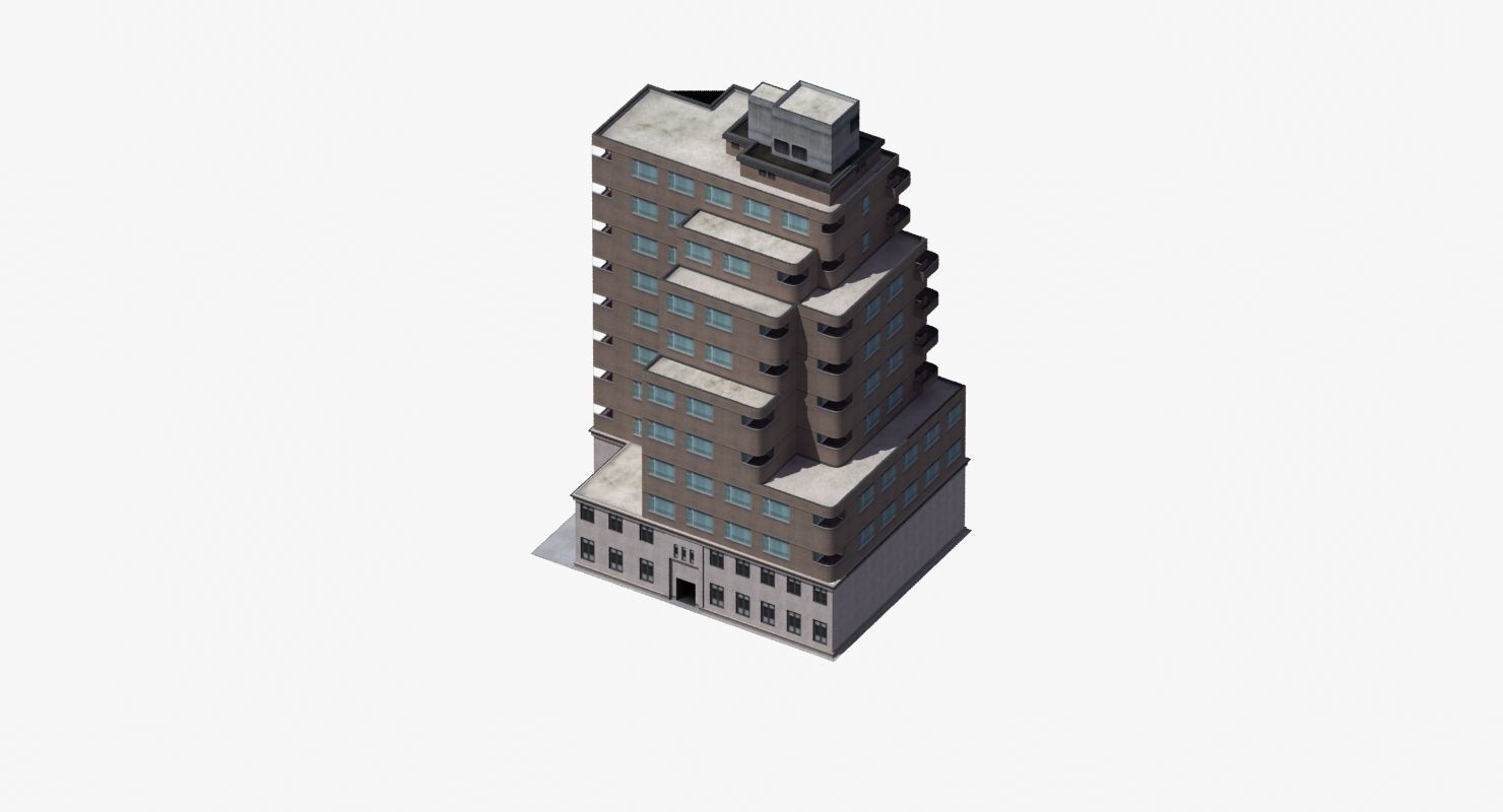 Modern Apartment Building Low-poly 3D model_8