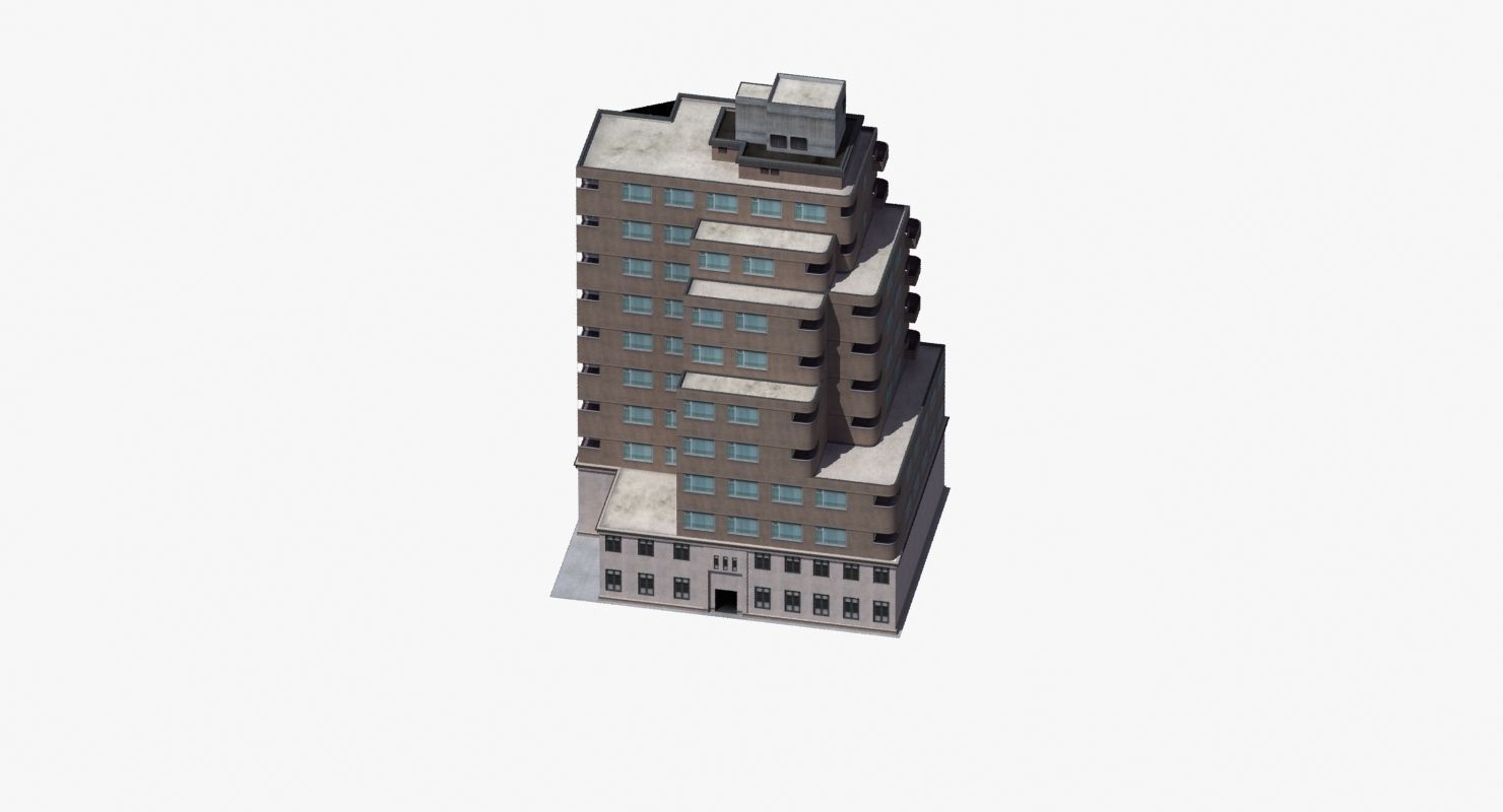 Modern Apartment Building Low-poly 3D model_9