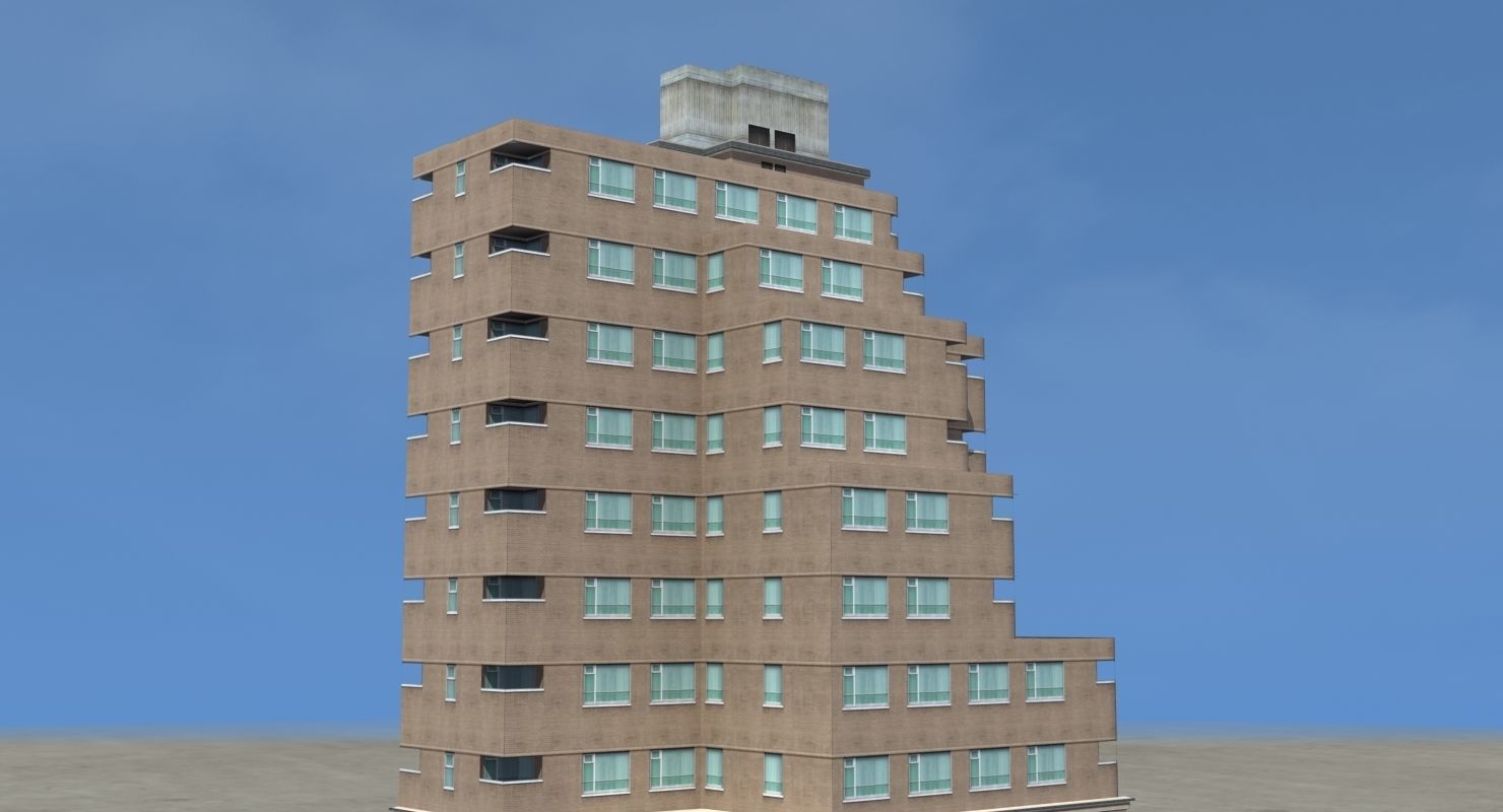Modern Apartment Building Low-poly 3D model_32