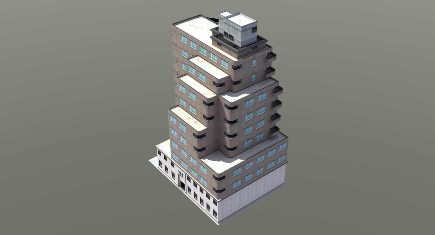 Modern Apartment Building Low-poly 3D model_30