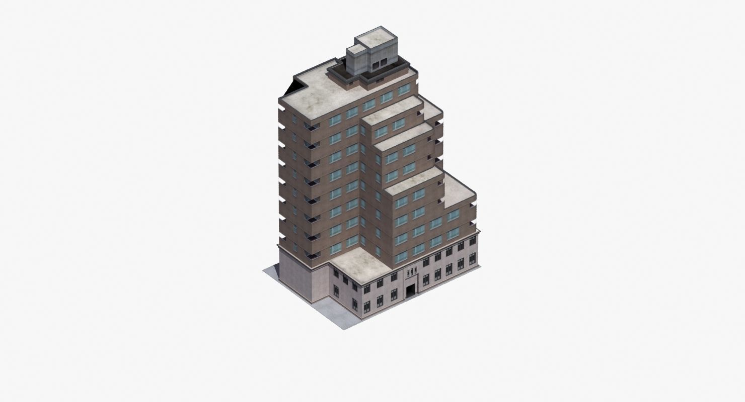 Modern Apartment Building Low-poly 3D model_13