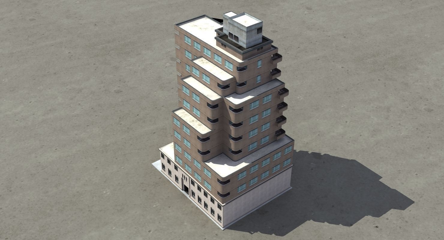 Modern Apartment Building Low-poly 3D model_22