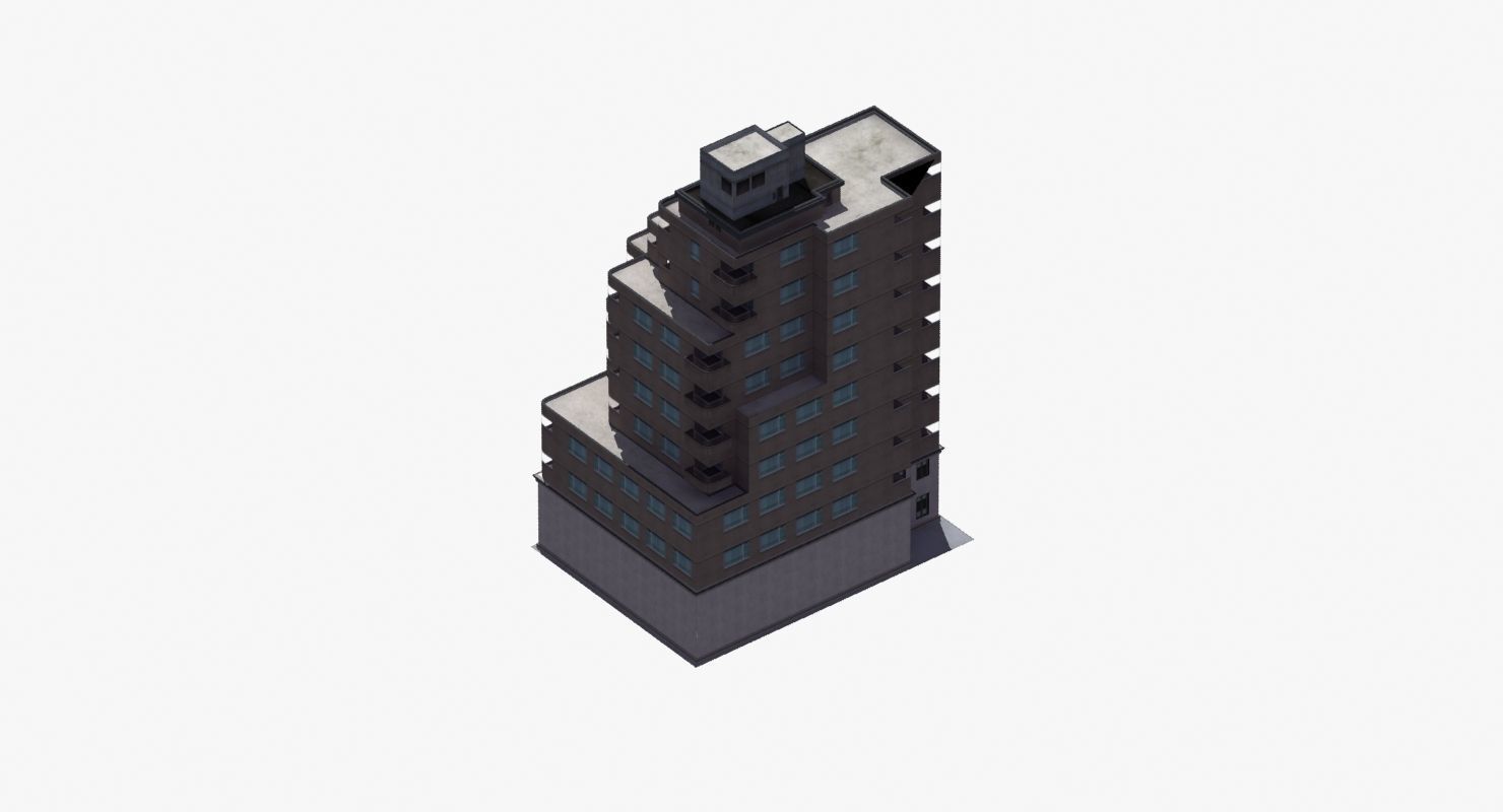 Modern Apartment Building Low-poly 3D model_2