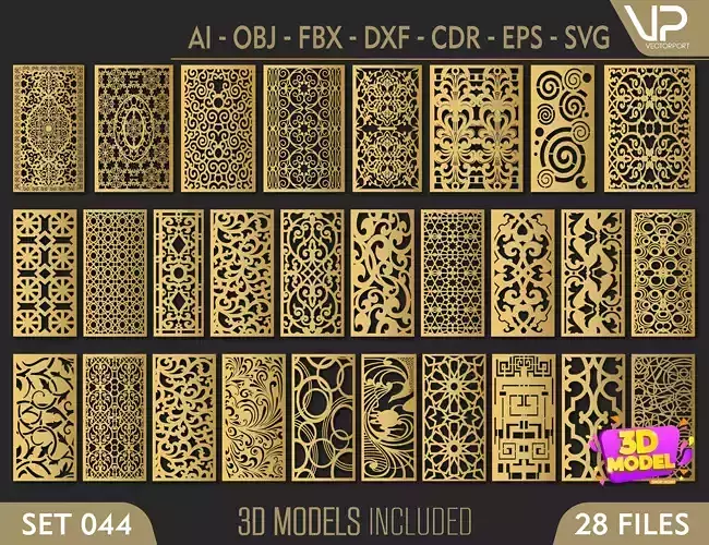 28 3D Decorative wall panels - screen SET 044 3D model