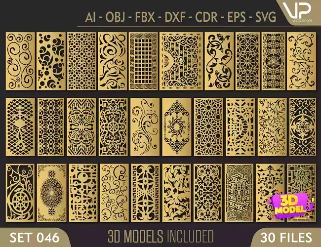 30 3D Decorative wall panels - screen SET 046 3D model