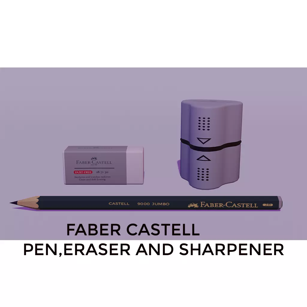 Faber-Castell Pen Eraser and Sharpener set with texture Low-poly 3D model