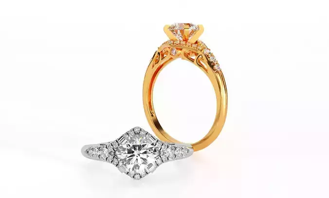 Engagement two tone ring with 1Ct round diamond 3D print model