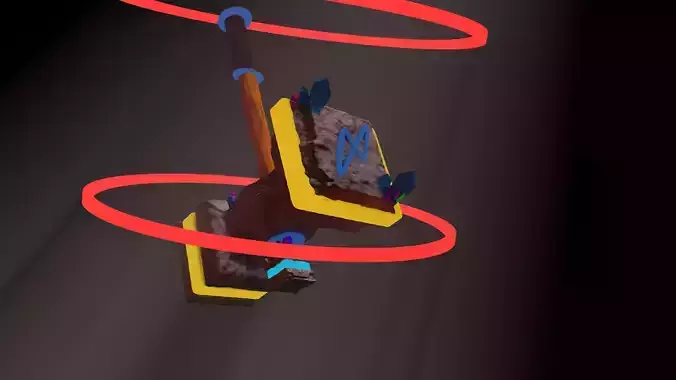 An ax in the air which levitates with the help of red circles