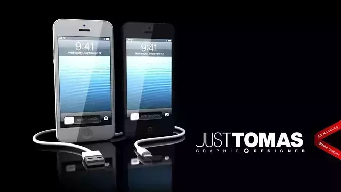 iPhone 5 with usb cable 3D model