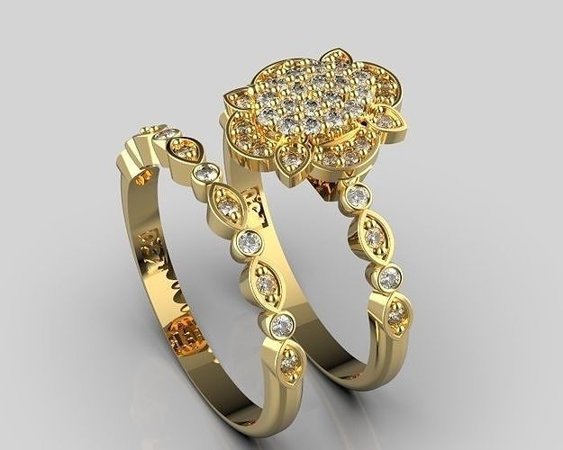 engagement ring and back ring Silver Gold  Print 3D print model