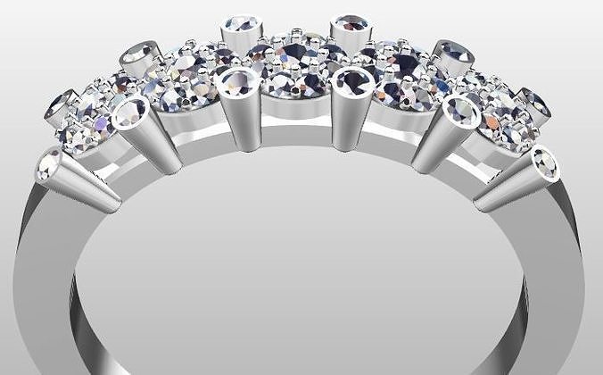 Engagement ring with gems 3D print model