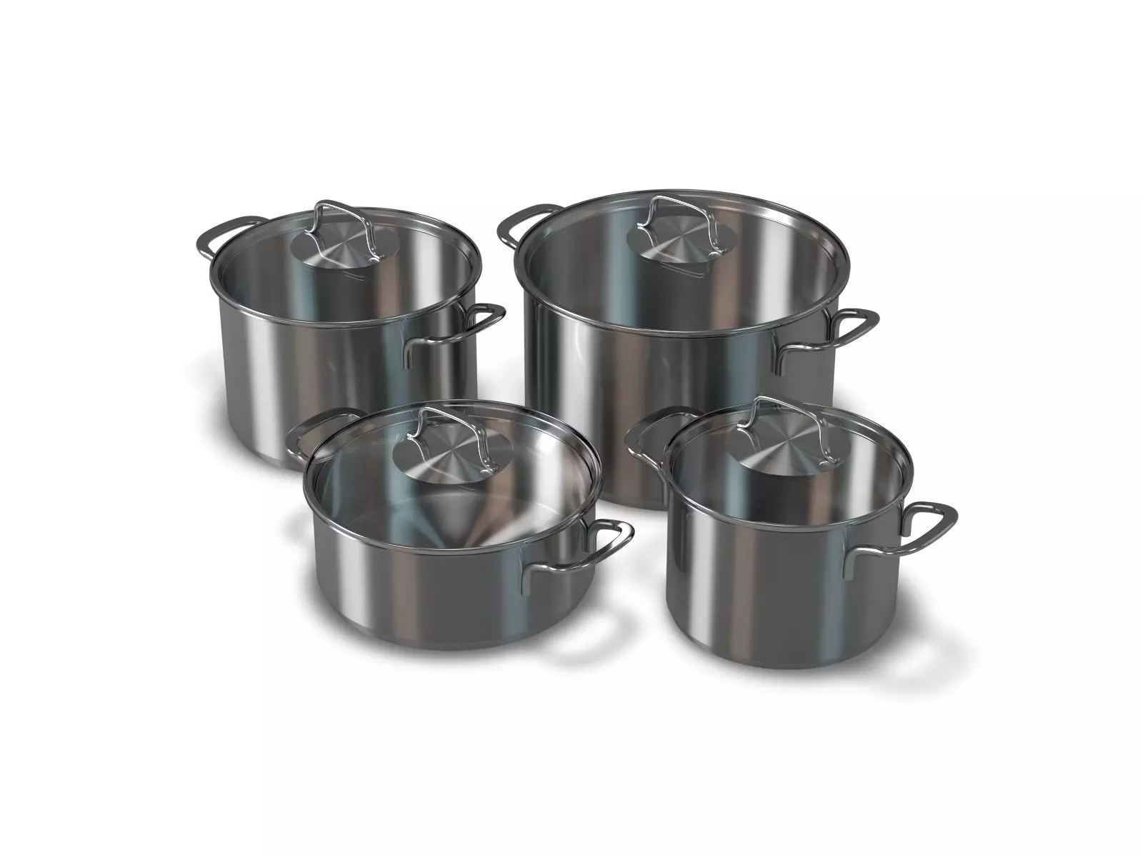 Stainless Cooking Pots with Glass Covers 3D model_0