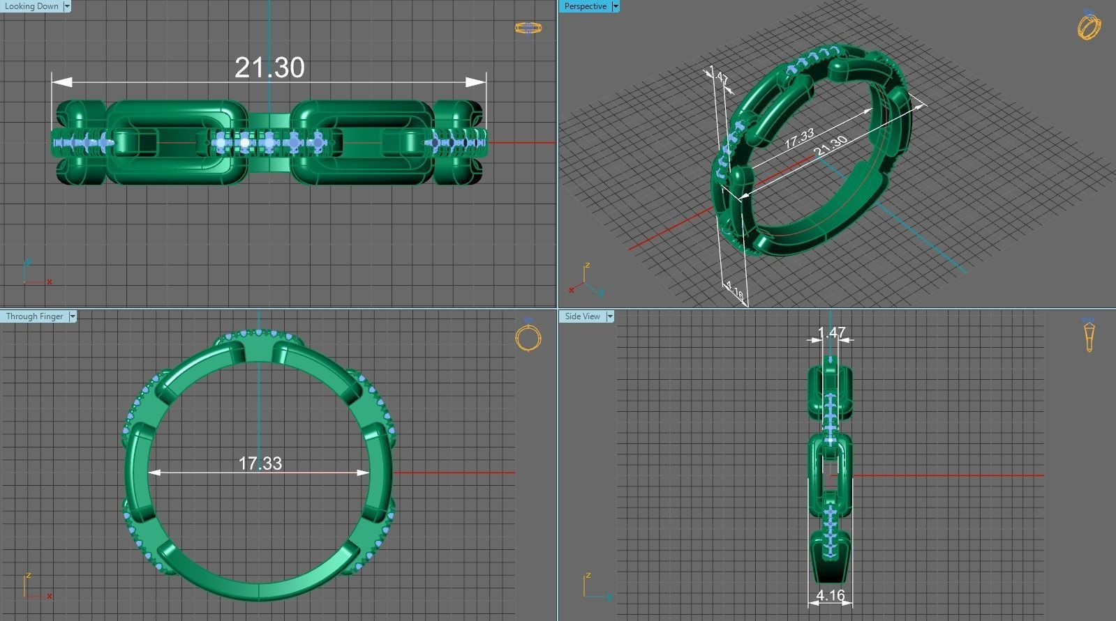 Chain ring with round diamonds 3D print model_7