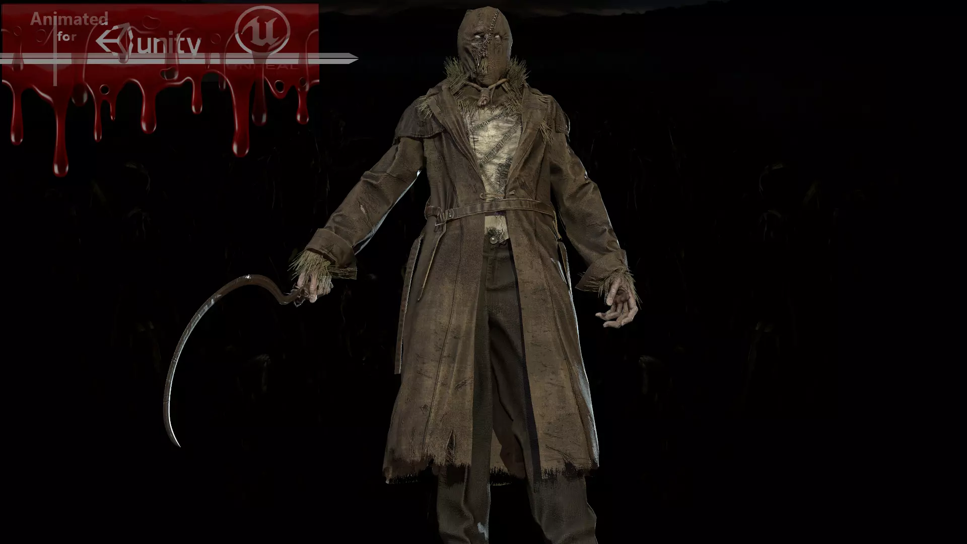 Scary scarecrow Low-poly 3D model_0