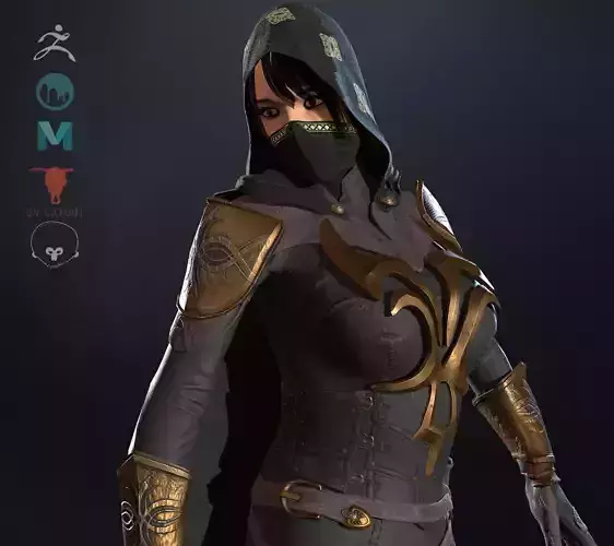 Assassin girl Low-poly 3D model