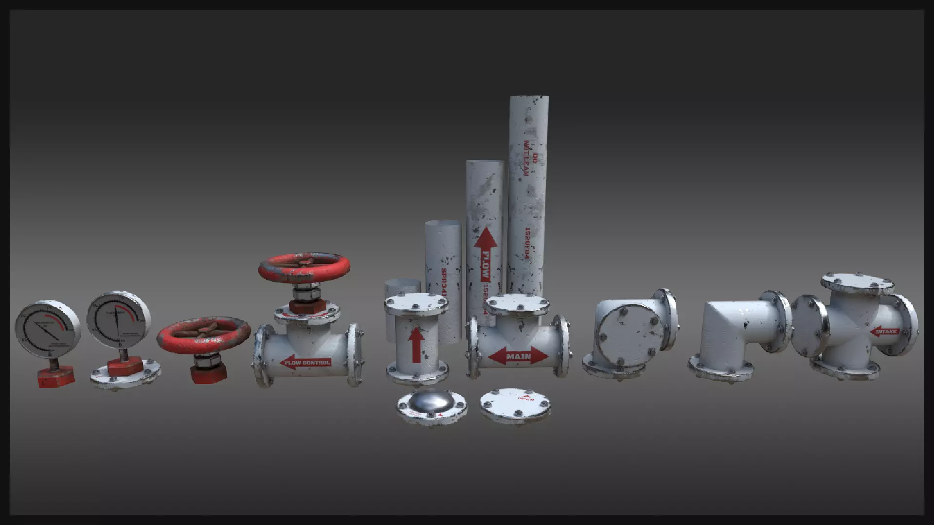 Industrial Pipes Kitbash Low-poly 3D model