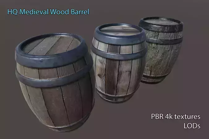 HQ PBR 4K Medieval wood barrel