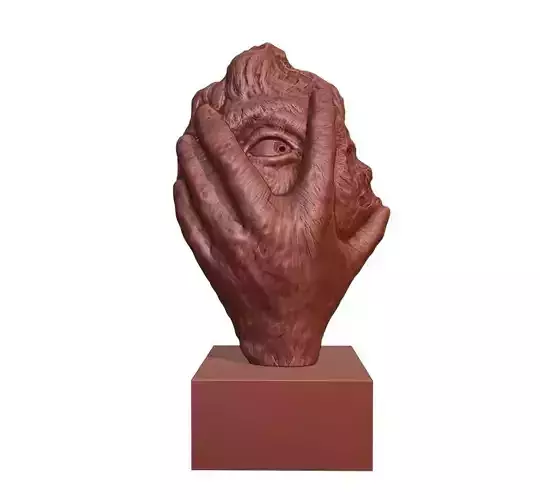 Nervous sculpture of hand with face