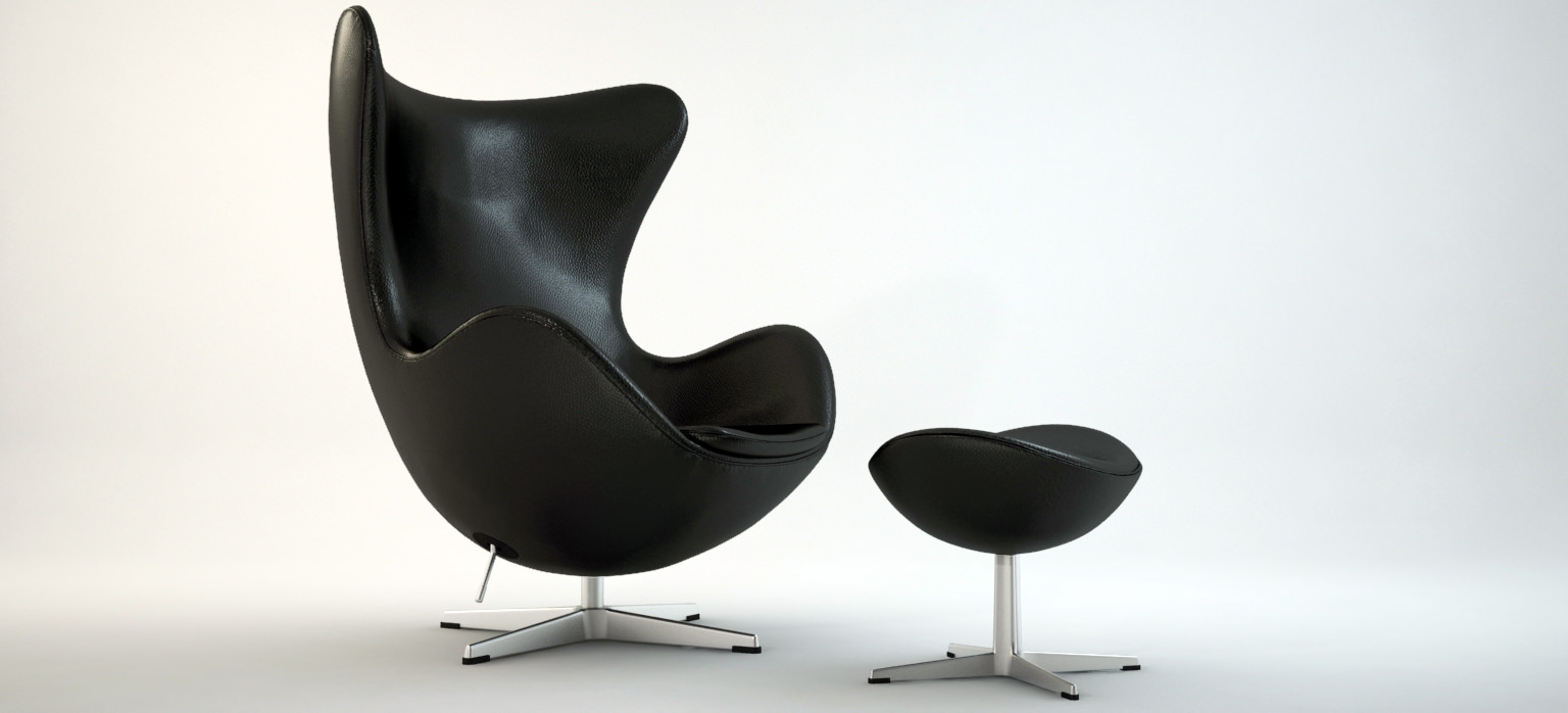 The Egg Chair with stool - Arne Jacobsen 3D model_1