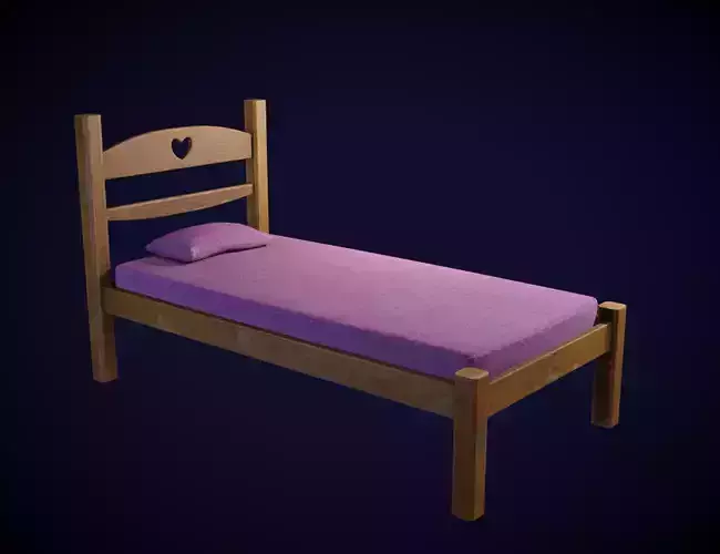 Wooden Child Bed Low-poly 3D model