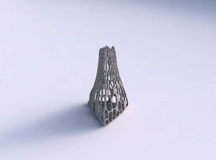 Vase grounded tilted triangle with cracked organic lattice 3D print model_5