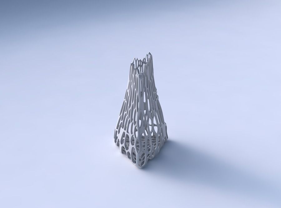 Vase grounded tilted triangle with cracked organic lattice 3D print model_3