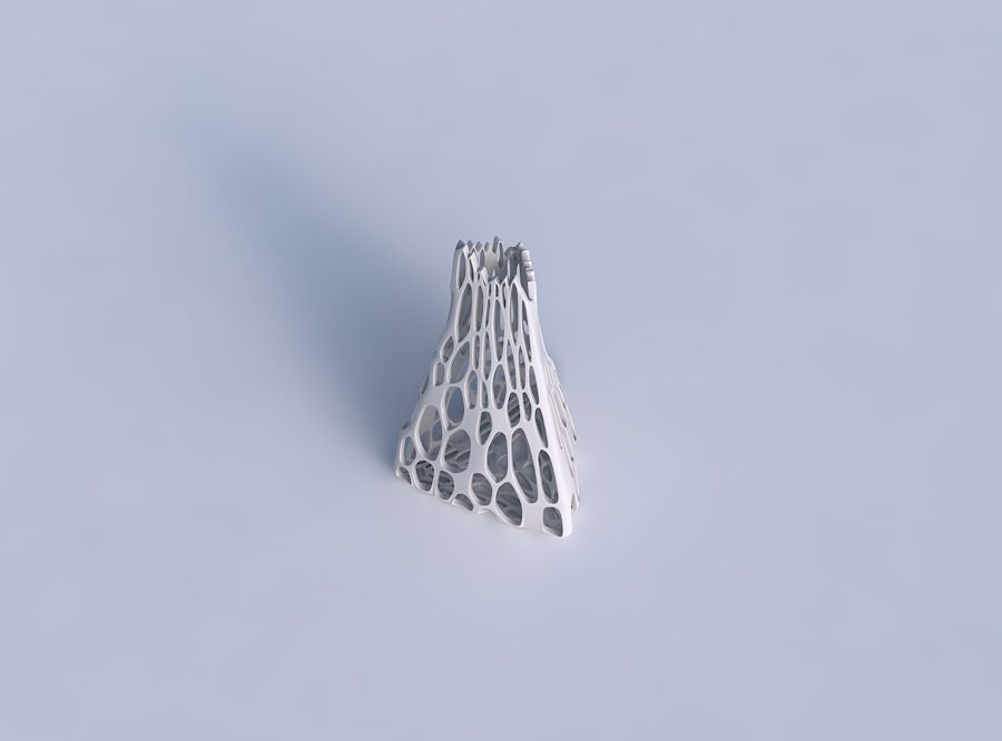 Vase grounded tilted triangle with cracked organic lattice 3D print model_1
