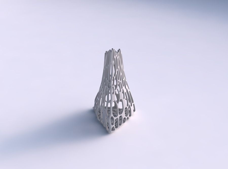 Vase grounded tilted triangle with cracked organic lattice 3D print model_0