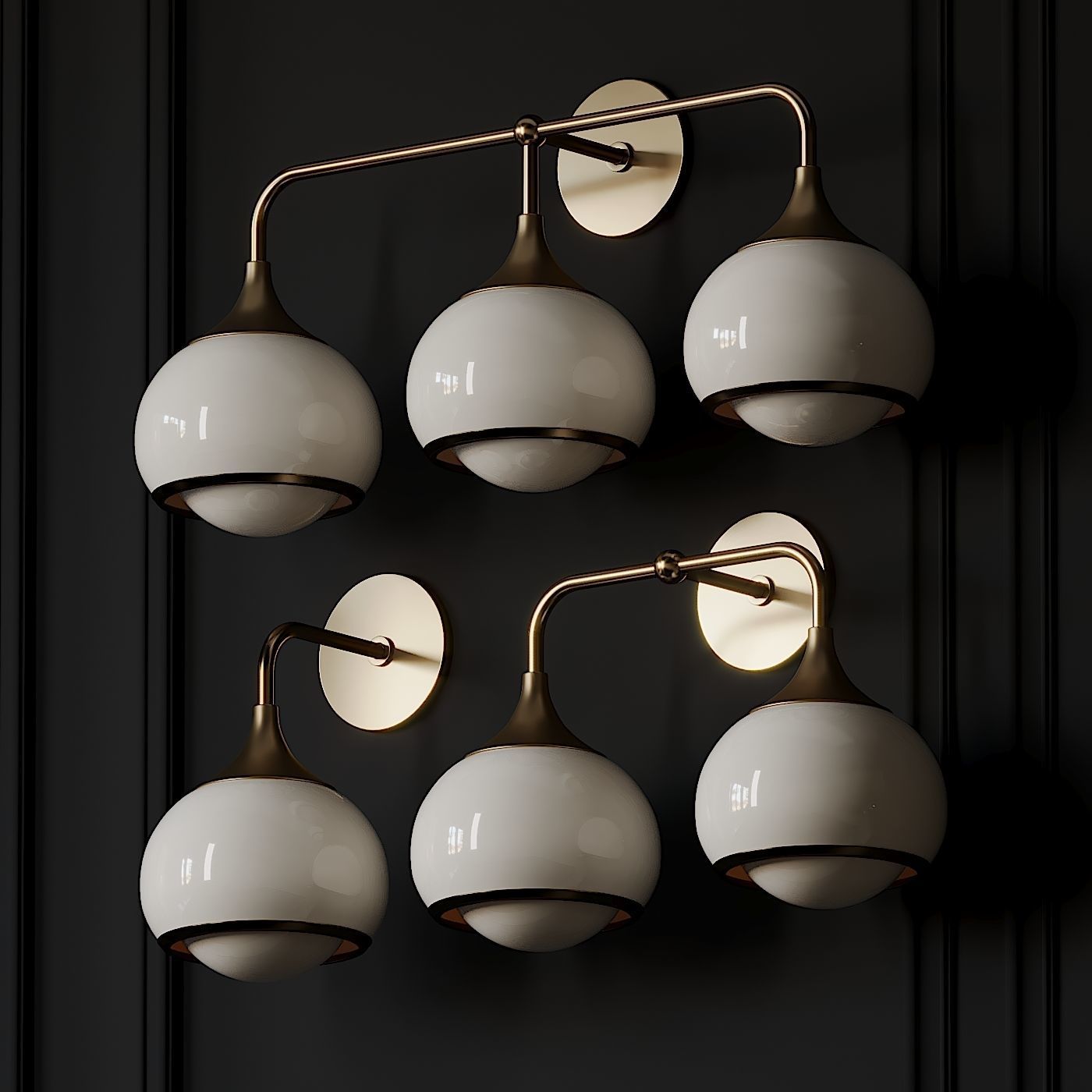 Reese 3-2-1-Light Aged Brass Wall Sconce 3D model_2