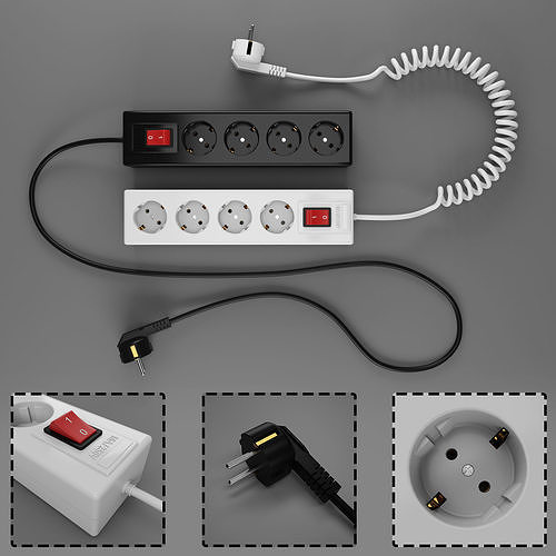 Extension cord Low-poly 3D model