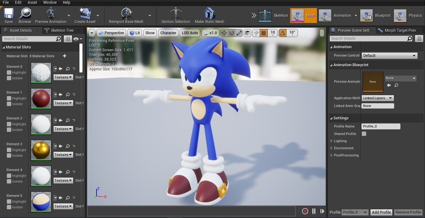 Sonic Animated Unreal Engine 4 Low-poly 3D model_5