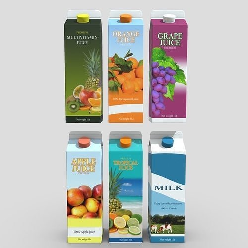 Juice Carton Pack Low-poly 3D model 3