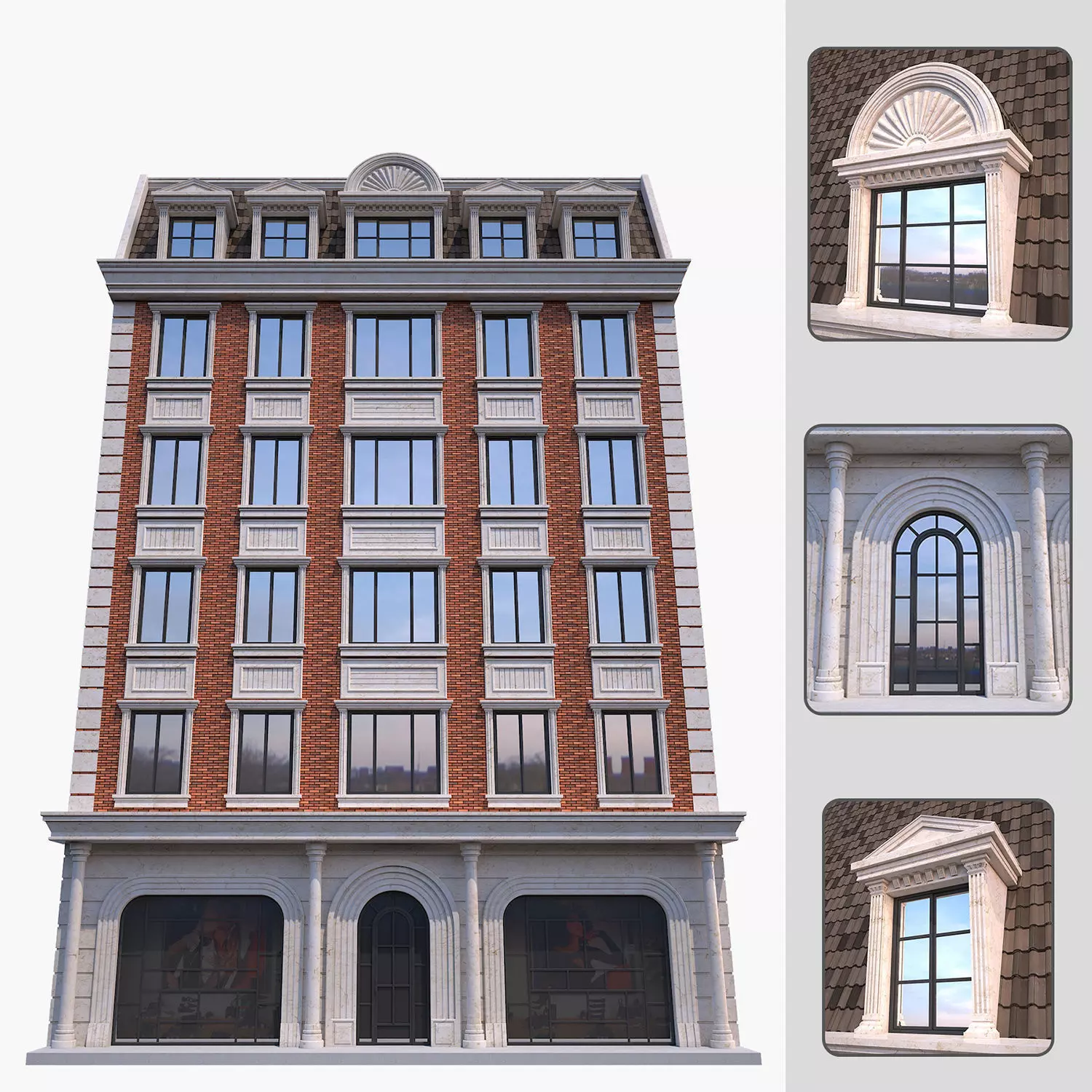 Classic building Low-poly 3D model_0