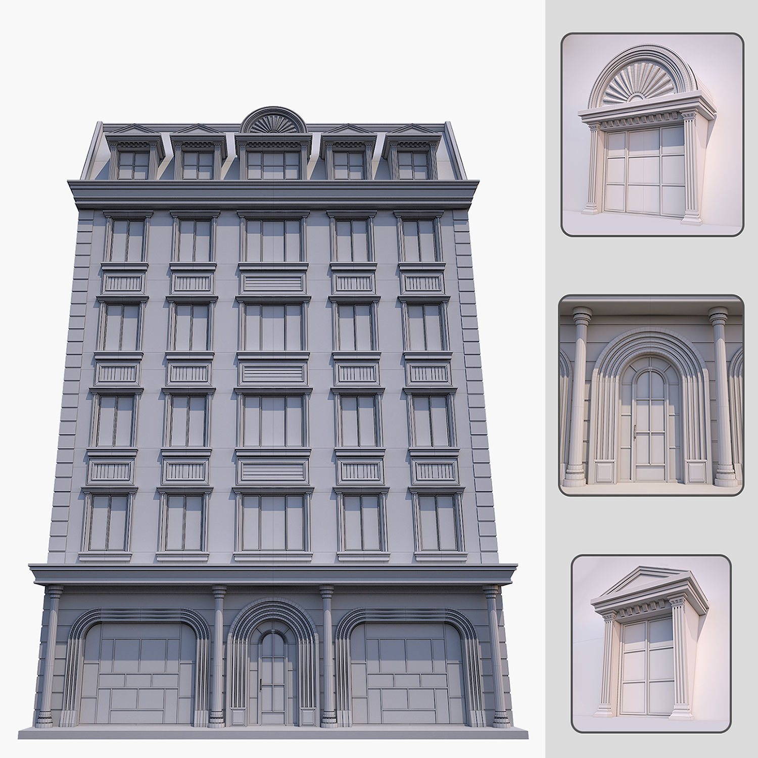 Classic building Low-poly 3D model_2