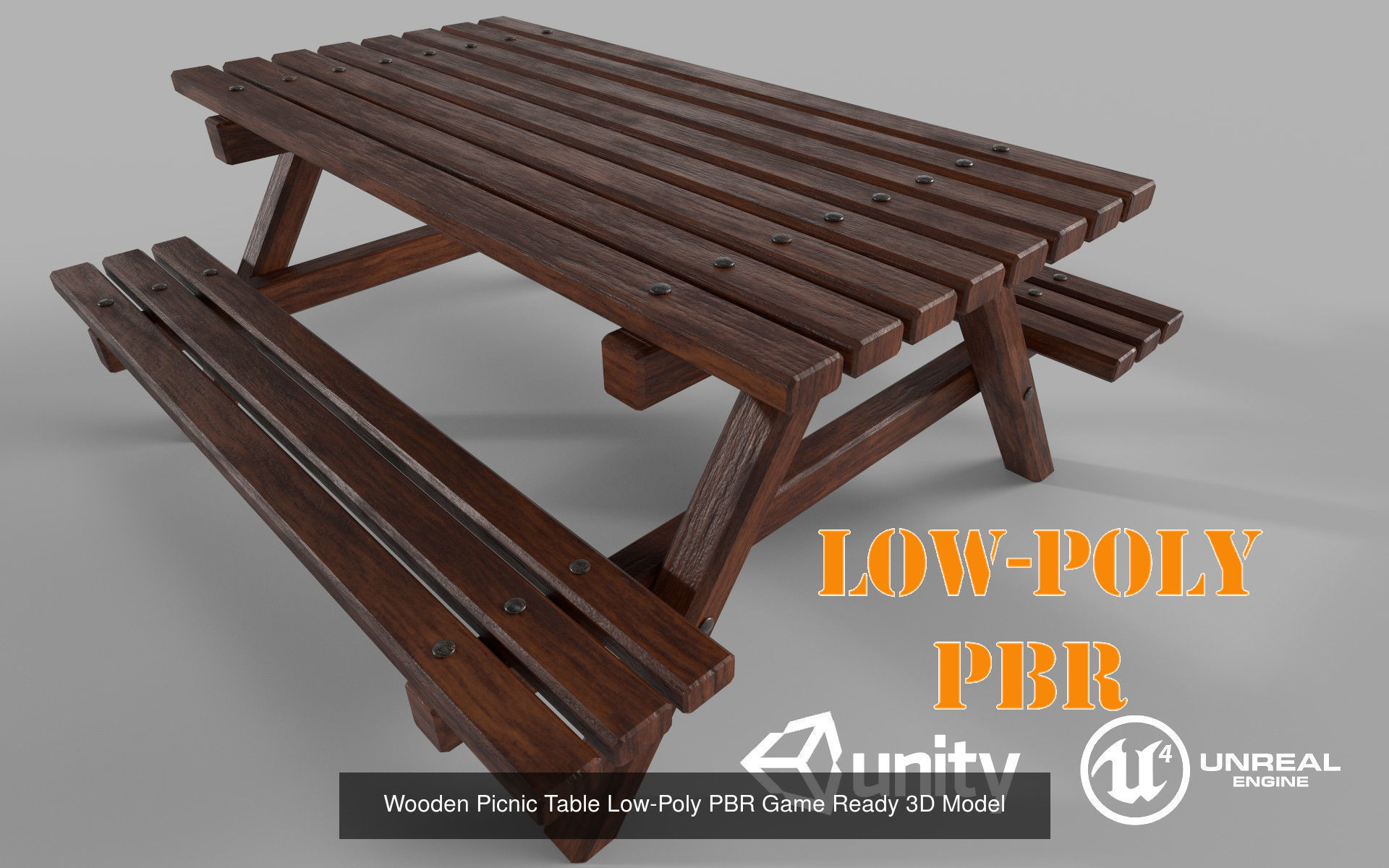 Wooden Picnic Table Packed Low-Poly PBR Game Ready 3D Model 3D Model Collection_2