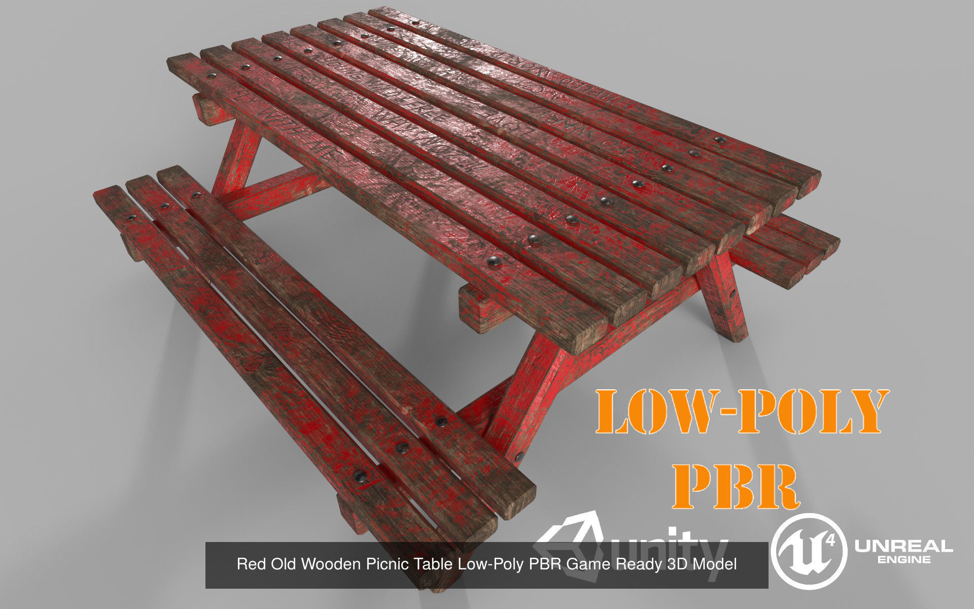 Wooden Picnic Table Packed Low-Poly PBR Game Ready 3D Model 3D Model Collection_1