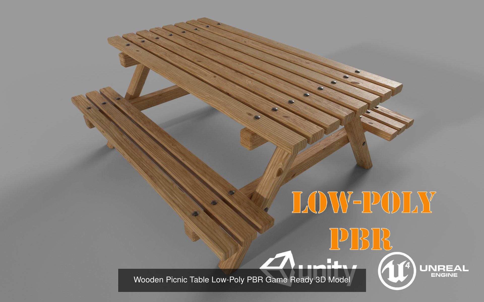 Wooden Picnic Table Packed Low-Poly PBR Game Ready 3D Model 3D Model Collection_3