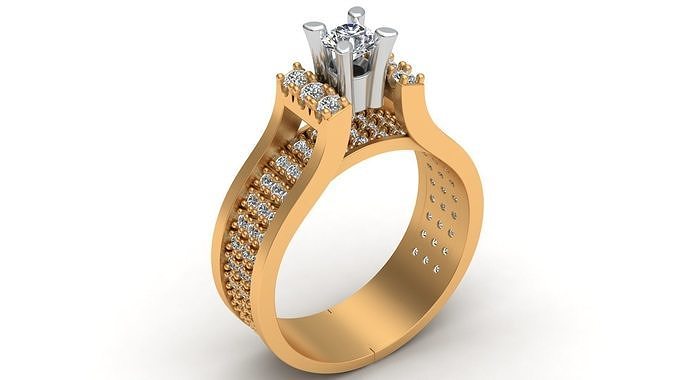 3 Row Diamond Wedding Gold Ring 3D print model