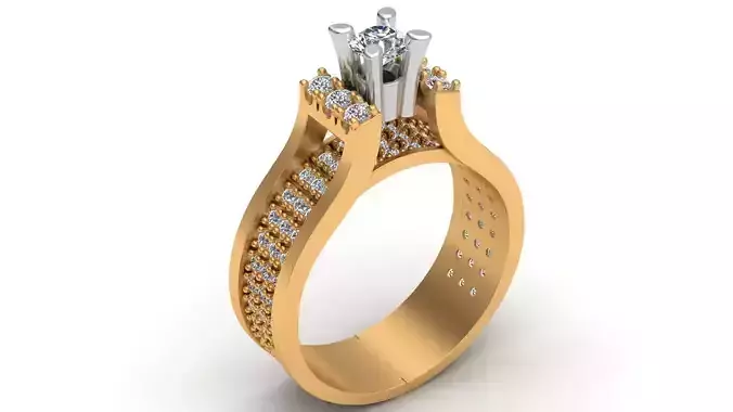 3 Row Diamond Wedding Gold Ring