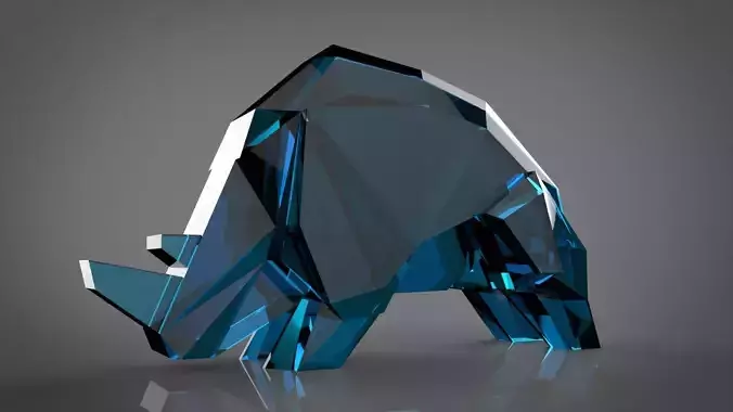 Rhinoceros Low Poly glass rhino 3D model