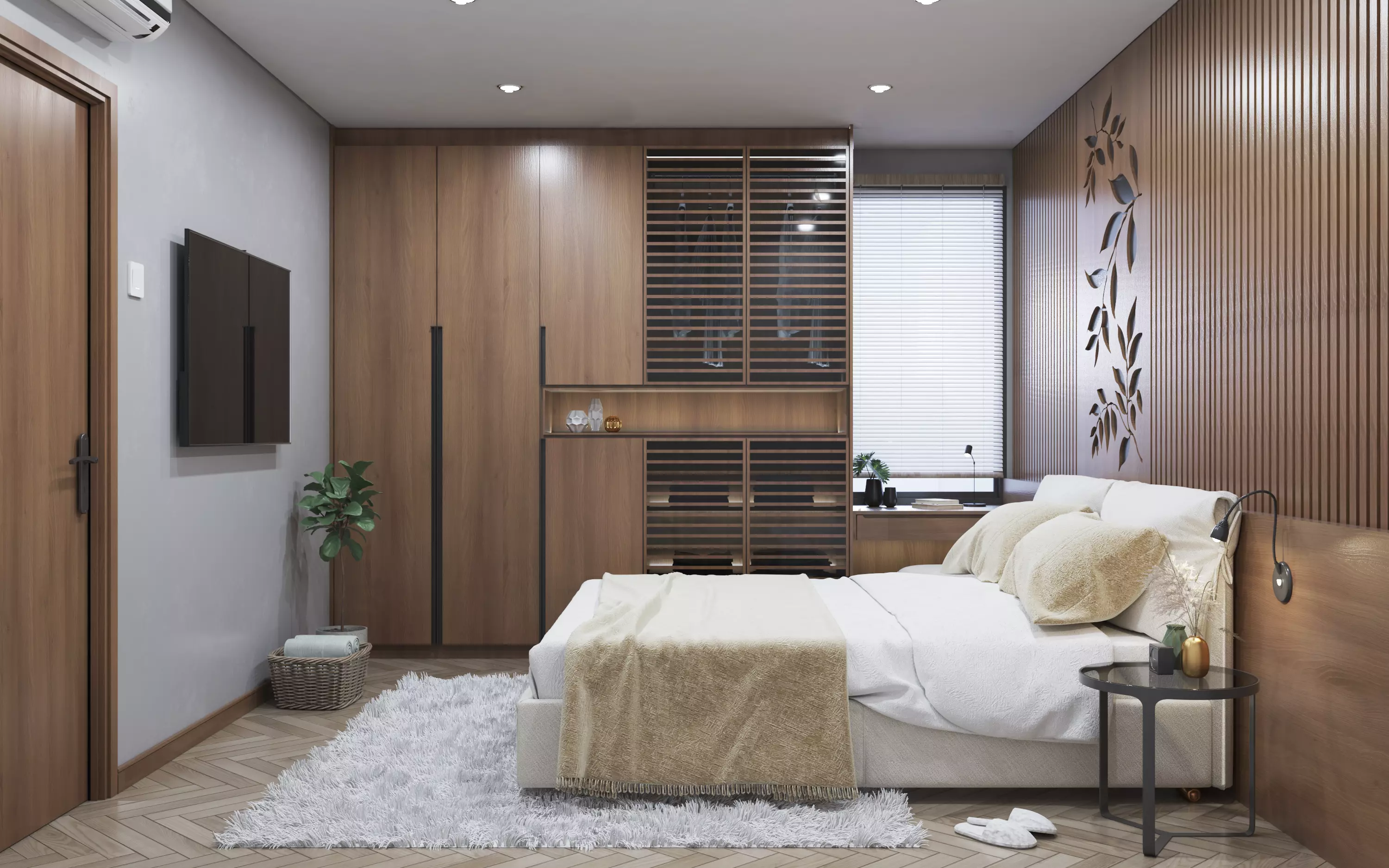Bedroom 1 modern with wooden paneling 3D model