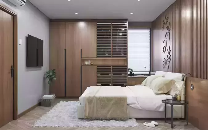 Bedroom 1 modern with wooden paneling