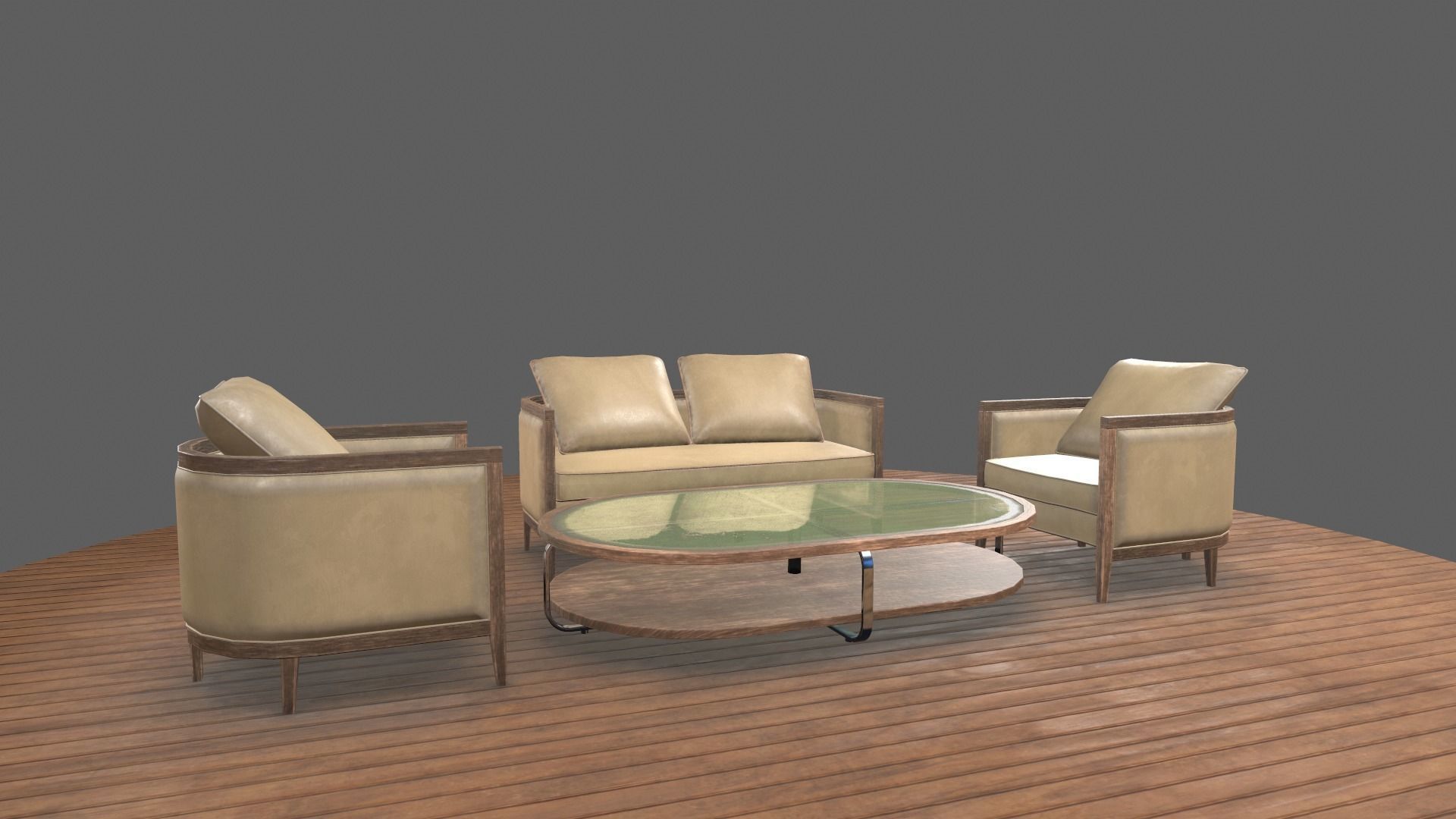 Leather Lounge chair Sofa Set 3D Model Low-poly 3D model_4