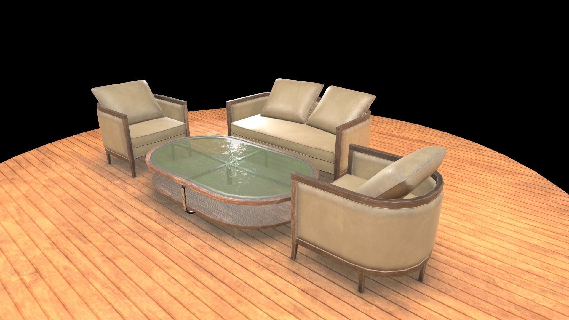 Leather Lounge chair Sofa Set 3D Model Low-poly 3D model_3