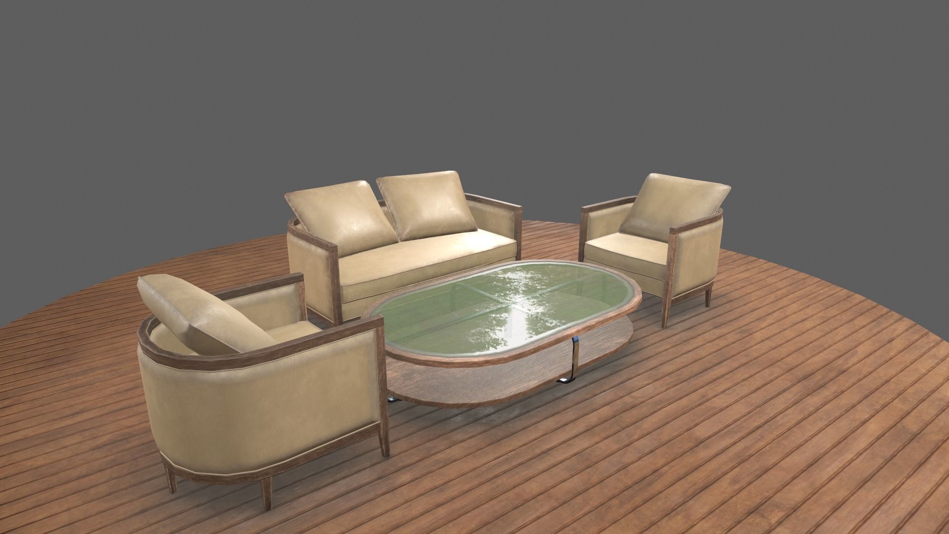 Leather Lounge chair Sofa Set 3D Model Low-poly 3D model_2