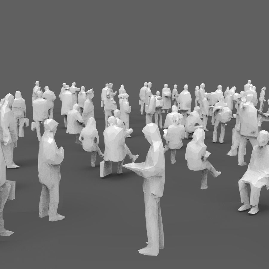 140 unique extremely-low-poly people Low-poly 3D model_3