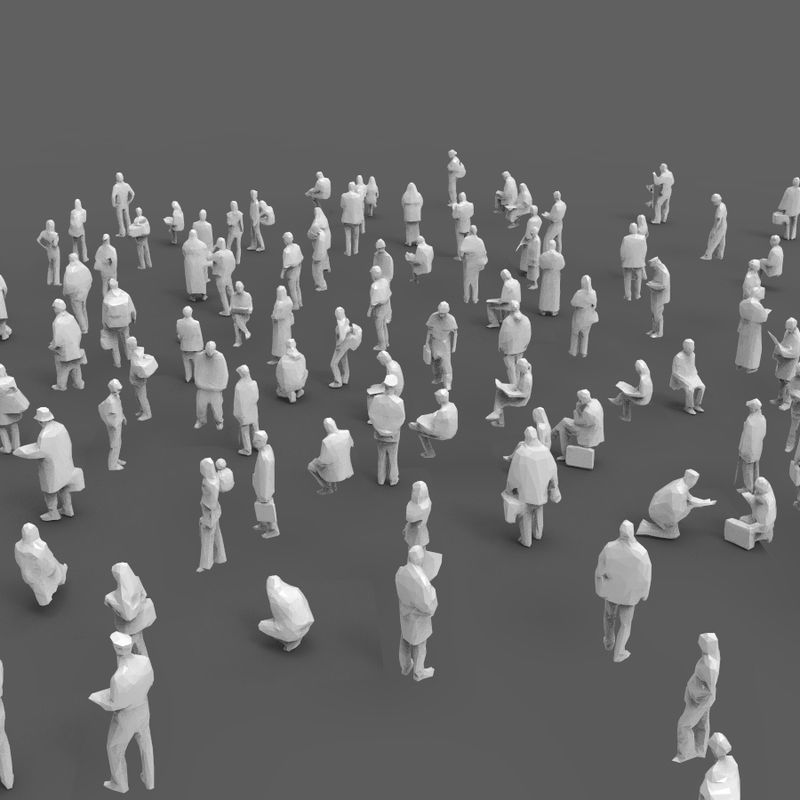 140 unique extremely-low-poly people Low-poly 3D model_1