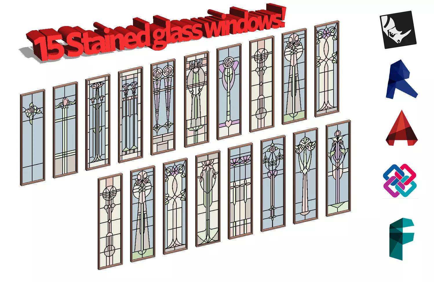 Floral Stained Glass Window pack Low-poly 3D model